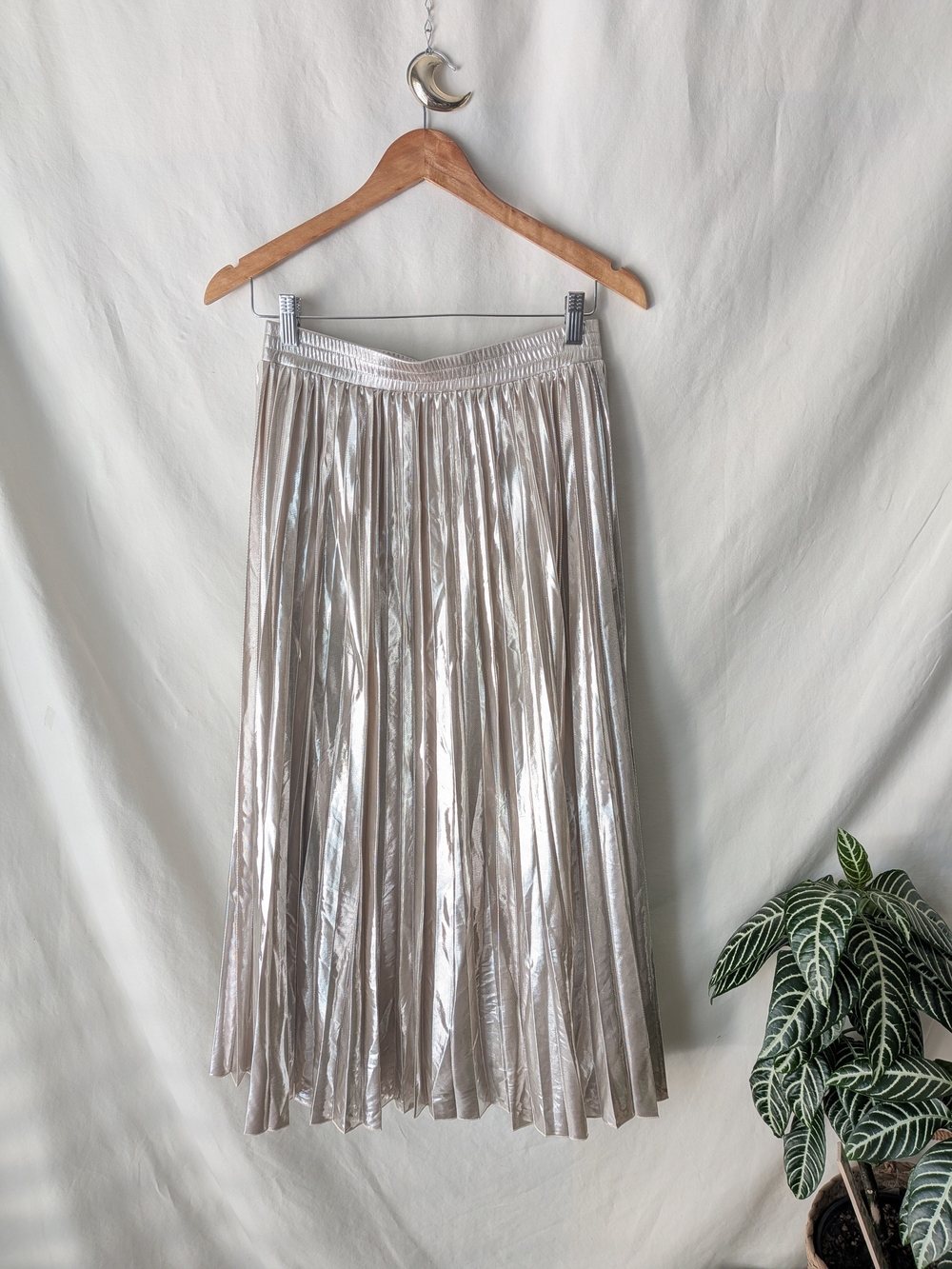 Marella Sport Metallic Silver Pleated Midi Skirt